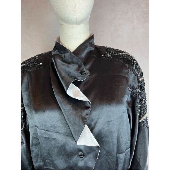 Vintage 1980s Beaded Ruffle Blouse - Picture 2 of 7